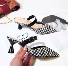 Spring & Summer Korean Plaid Baotou Half Slippers Black