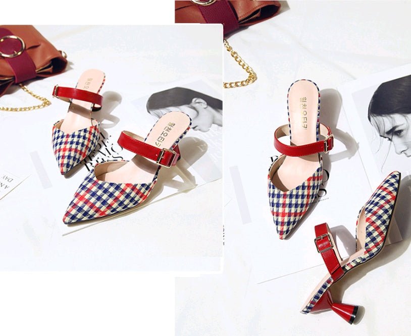 Spring & Summer Korean Plaid Baotou Half Slippers Black