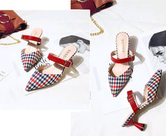 Spring & Summer Korean Plaid Baotou Half Slippers Black