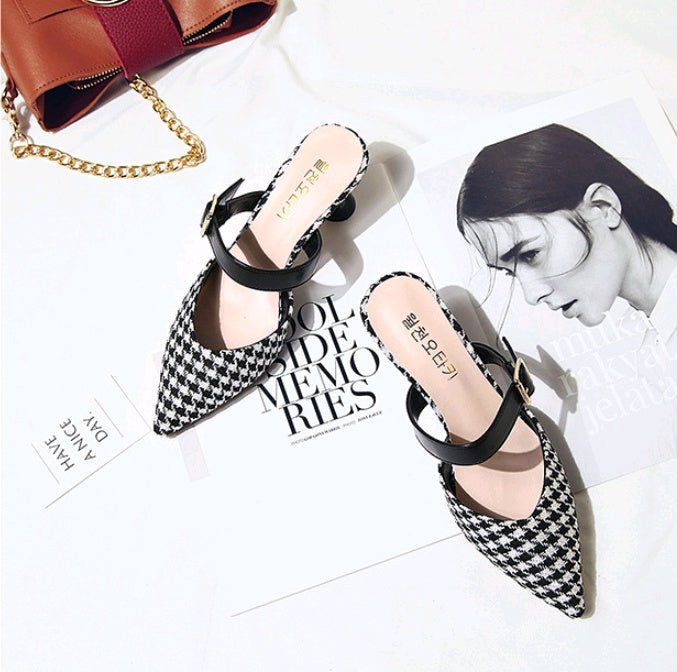 Spring & Summer Korean Plaid Baotou Half Slippers Red