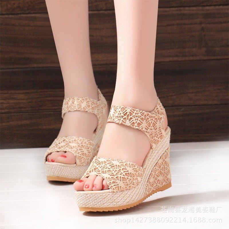 Spring & Summer Sexy Open - Toe Wedge Sandals – Black Women’s Sandals Gold