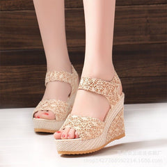 Spring & Summer Sexy Open - Toe Wedge Sandals – Black Women’s Sandals Gold