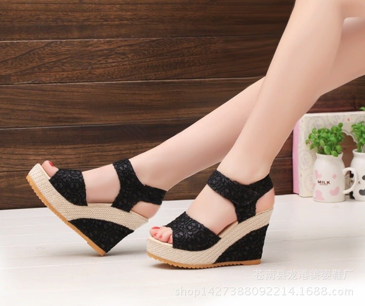 Spring & Summer Sexy Open - Toe Wedge Sandals – Black Women’s Sandals Gold
