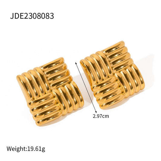 Square Texture 18K Gold Stainless Steel Fashion Stud Earrings JDE2308083