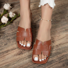 Square Toe Flat minimalist Sandals Summer Women Slides Footwear Dark Brown