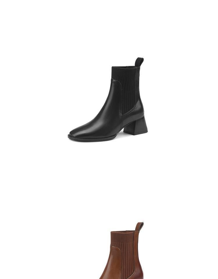 Square Toe Vintage French Chunky Heel Women's Boots Black