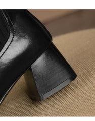 Square Toe Vintage French Chunky Heel Women's Boots Black