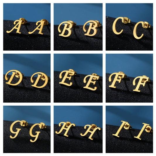 Stainless Steel Alphabet Letter Earrings - 26 English Letters A