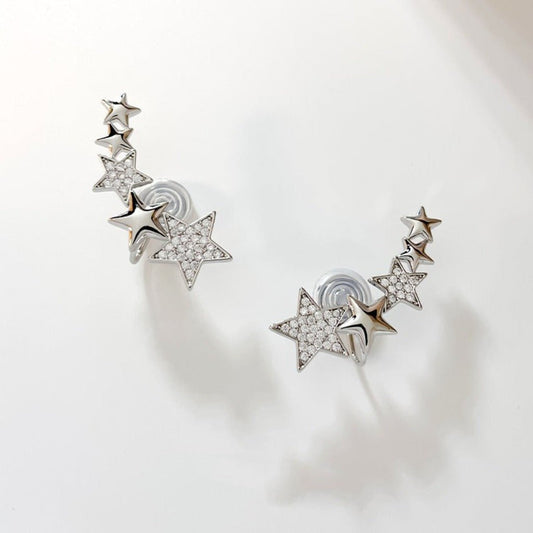 Star Zircon Female Ear Clip Without Ear Hole Earring Silver