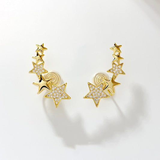 Star Zircon Female Ear Clip Without Ear Hole Earring Gold