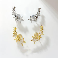 Star Zircon Female Ear Clip Without Ear Hole Earring Gold