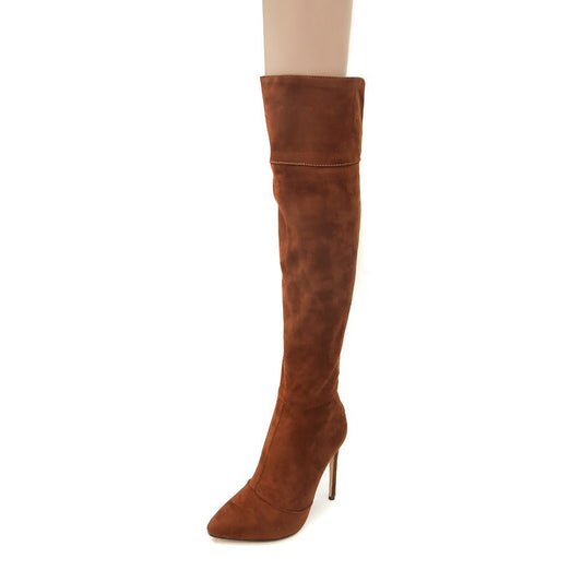 Stiletto Heel Pointed Toe Over The Knee Boots Brown
