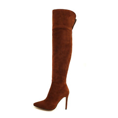Stiletto Heel Pointed Toe Over The Knee Boots Gray