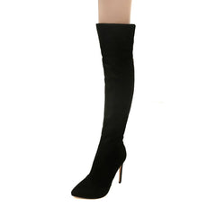 Stiletto Heel Pointed Toe Over The Knee Boots Black