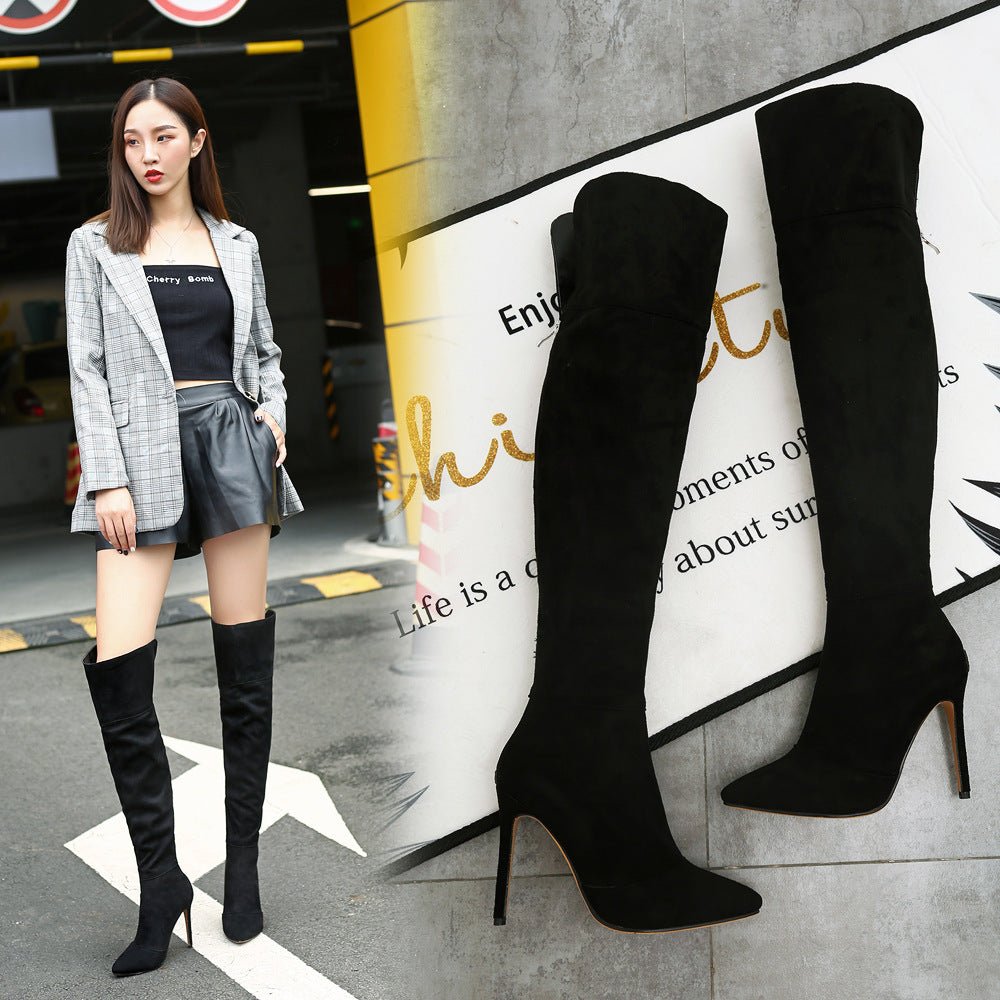 Stiletto Heel Pointed Toe Over The Knee Boots Brown