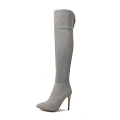 Stiletto Heel Pointed Toe Over The Knee Boots Gray