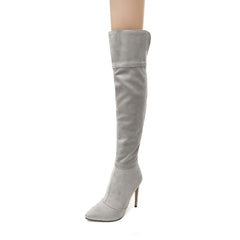 Stiletto Heel Pointed Toe Over The Knee Boots Gray