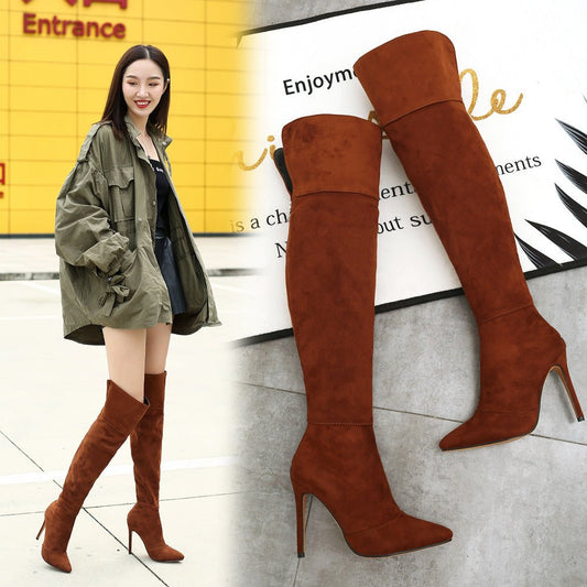 Stiletto Heel Pointed Toe Over The Knee Boots Black