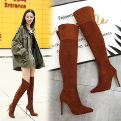 Stiletto Heel Pointed Toe Over The Knee Boots Black
