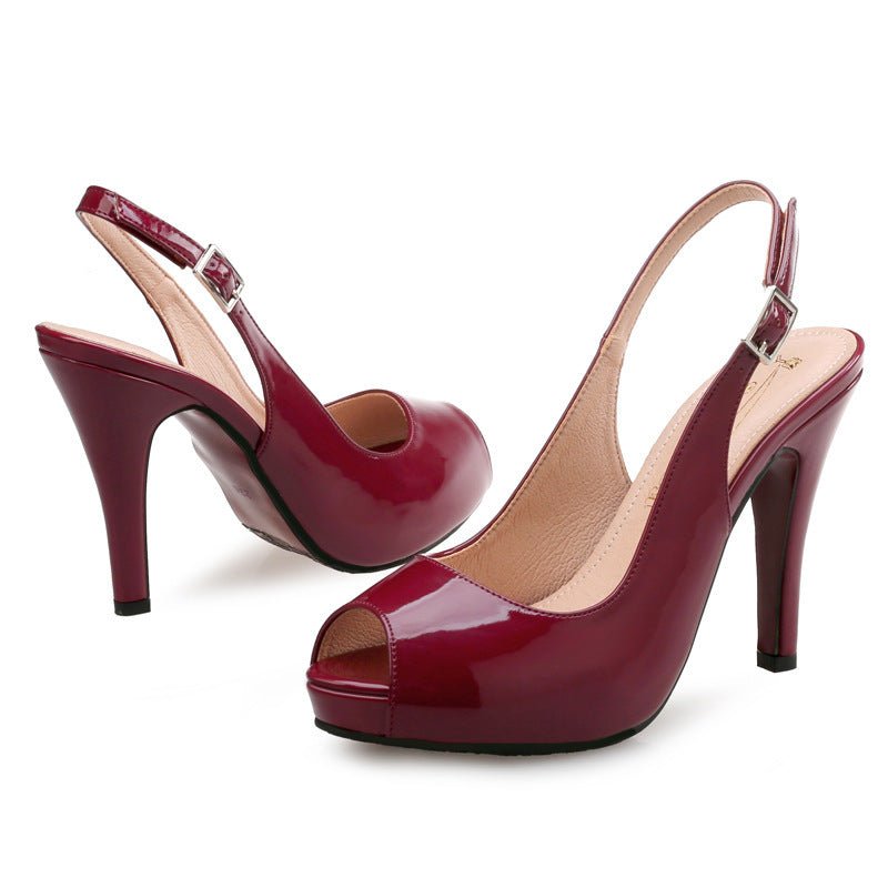 Stiletto high heel sandals female nude high heels Wine red 10.5cm