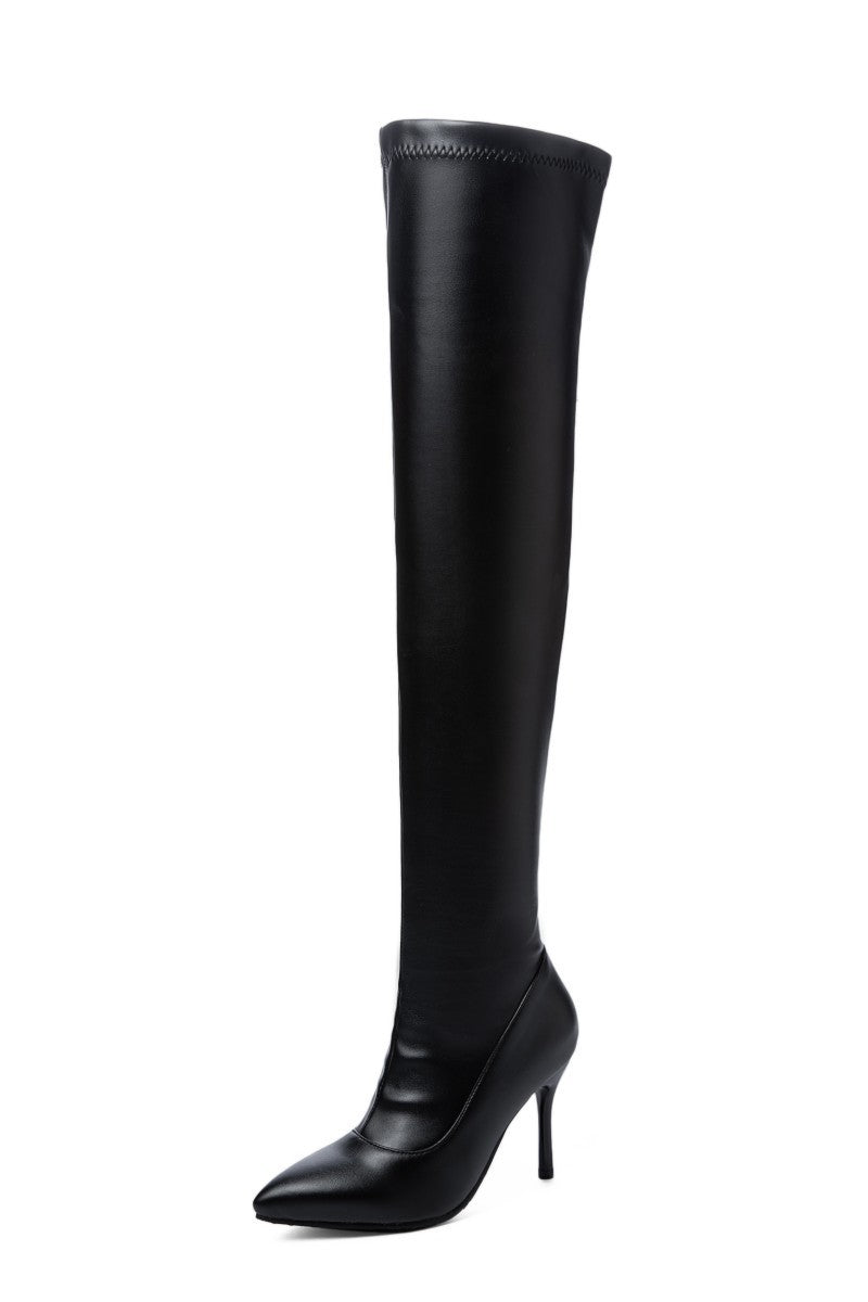 Stiletto High Heel Side Zipper Stretch Boots Black