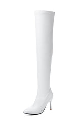 Stiletto High Heel Side Zipper Stretch Boots White