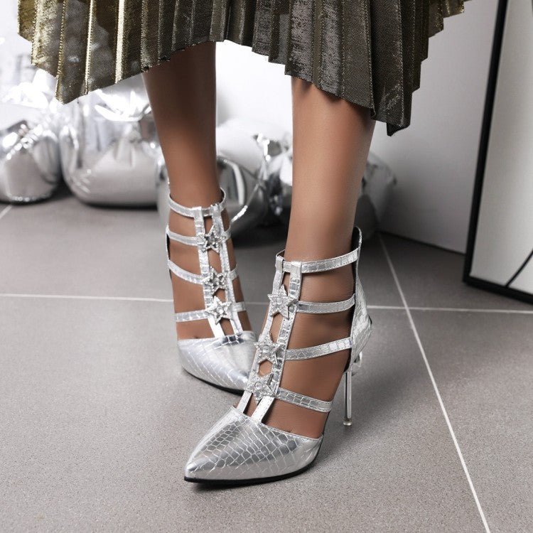 Stiletto pointed toe plus size women sandals Black