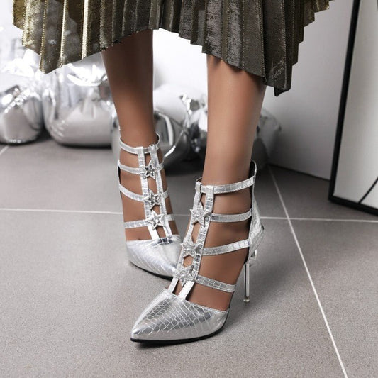 Stiletto pointed toe plus size women sandals Black