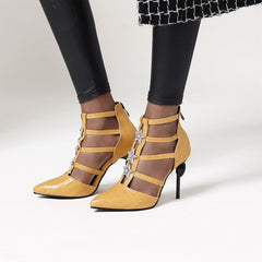 Stiletto pointed toe plus size women sandals Silver