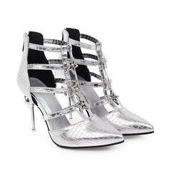 Stiletto pointed toe plus size women sandals Silver