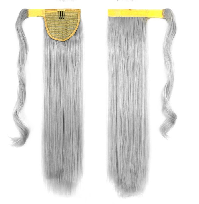 Straight Velcro Wig Ponytail Invisible Hair Extension Sliver Grey