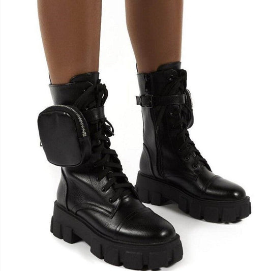 Strapping Purse with Thick Soled Boots Black