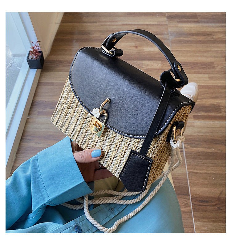 Straw Small Bag Handbags Popular New Trend Fashion Woven Messenger Bag Wild Shoulder Handbag Black