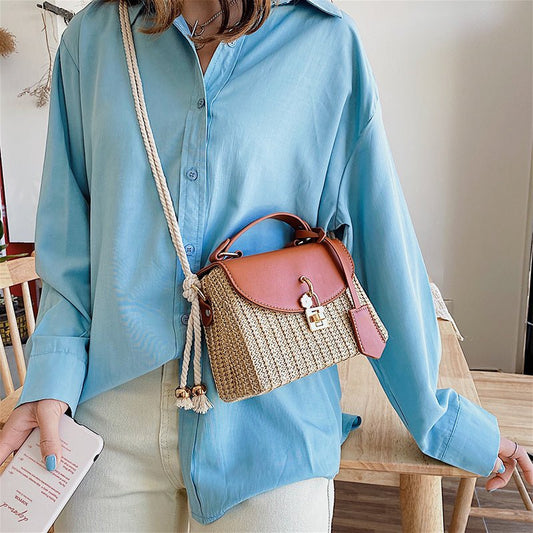 Straw Small Bag Handbags Popular New Trend Fashion Woven Messenger Bag Wild Shoulder Handbag Black