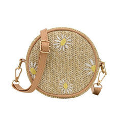 Straw Woven Clutch Red Sand Beach Round Shoulder Bag Khaki