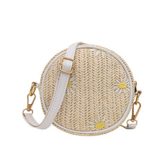 Straw Woven Clutch Red Sand Beach Round Shoulder Bag Creamy white