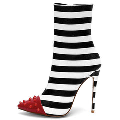 Striped contrast color 12cm ultra - high stiletto rivet tip Stripe