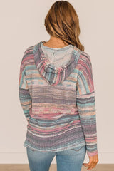 Striped Knit Printed Round Neck Pullover Casual Women's Sweater Pink