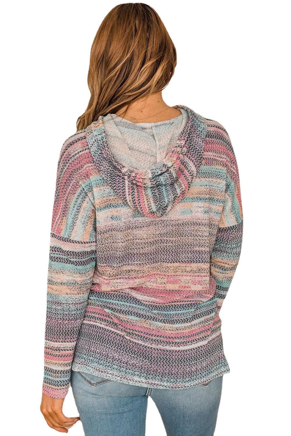 Striped Knit Printed Round Neck Pullover Casual Women's Sweater Pink