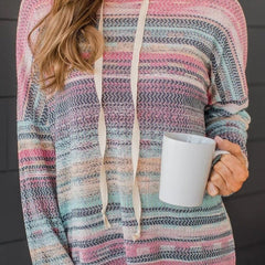 Striped Knit Printed Round Neck Pullover Casual Women's Sweater Pink