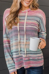 Striped Knit Printed Round Neck Pullover Casual Women's Sweater Pink