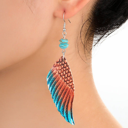 Stunning Two - tone Leather Angel Wings Statement Earrings Picture Color