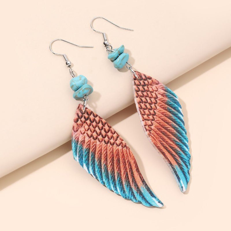 Stunning Two - tone Leather Angel Wings Statement Earrings Picture Color