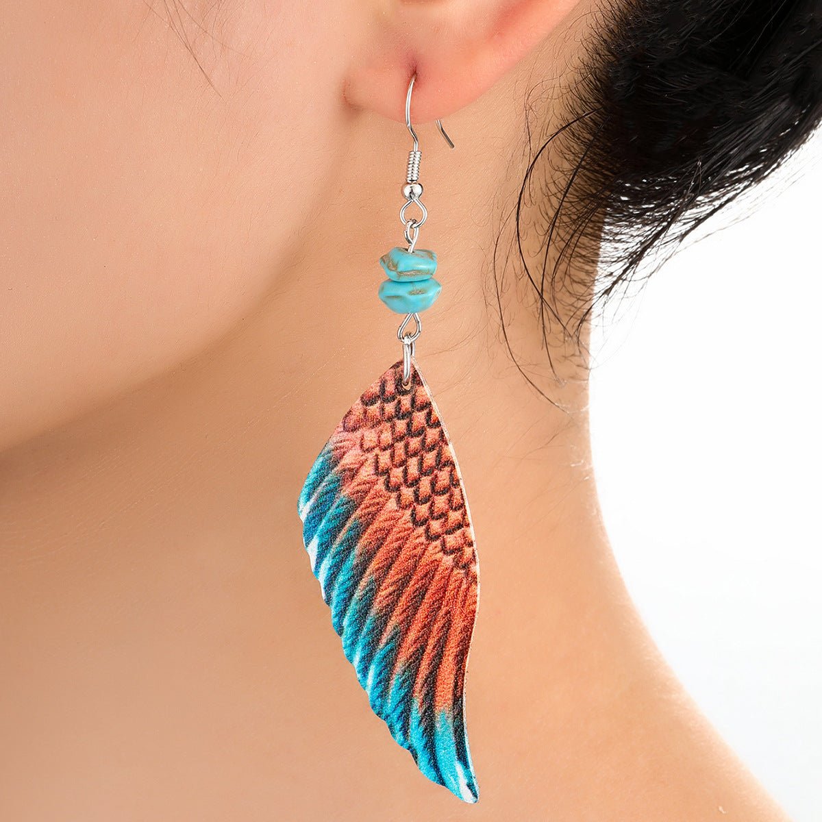 Stunning Two - tone Leather Angel Wings Statement Earrings Picture Color