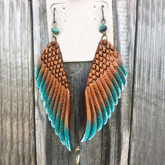 Stunning Two - tone Leather Angel Wings Statement Earrings Picture Color