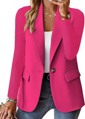 Stylish Autumn Long Sleeve Solid Color Cardigan Suit Jacket For Women Rose Red