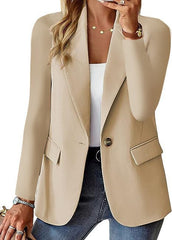 Stylish Autumn Long Sleeve Solid Color Cardigan Suit Jacket For Women Apricot