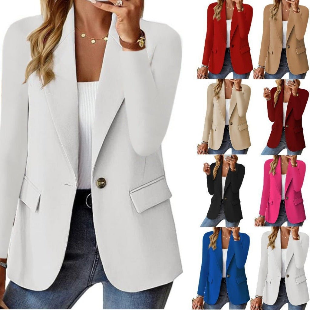 Stylish Autumn Long Sleeve Solid Color Cardigan Suit Jacket For Women Apricot