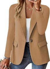 Stylish Autumn Long Sleeve Solid Color Cardigan Suit Jacket For Women Khaki