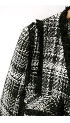 Stylish Cozy Plaid with Mid - length Fleece - lined Black Wool Coat Finland Night